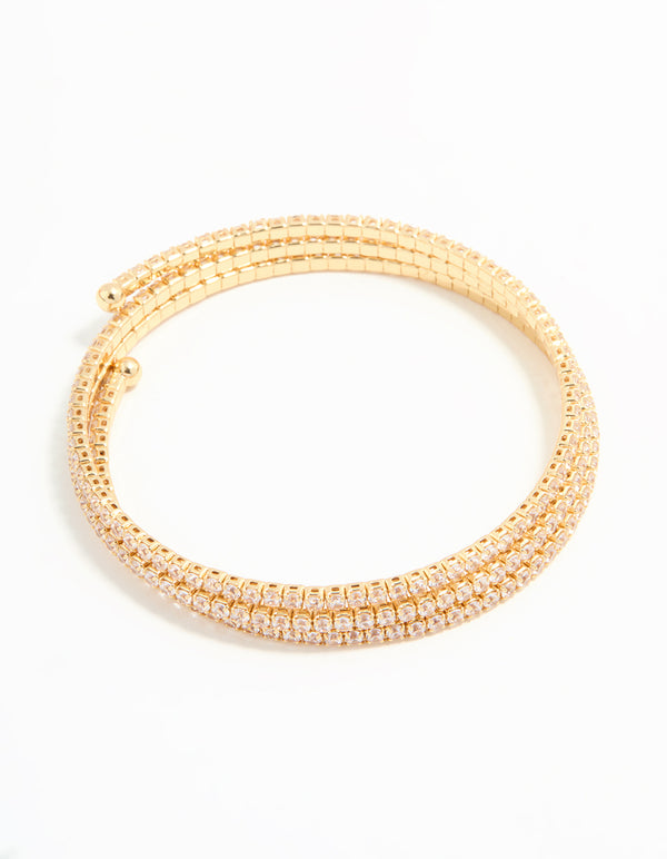 Gold Plated Diamante Triple Cupchain Wrist Cuff