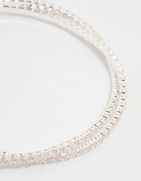 Silver Plated Cubic Zirconia Cup Chain Wrist Cuff - link has visual effect only