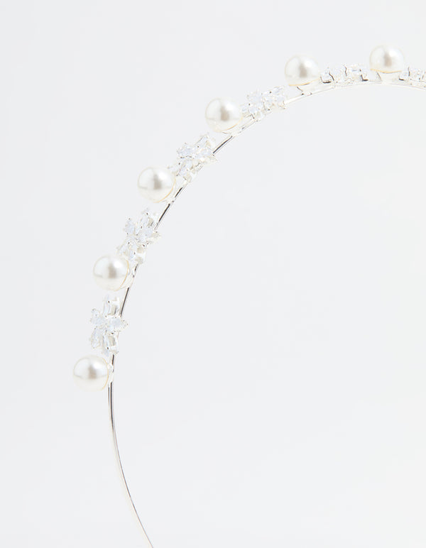 Silver Pearl Flower Headband