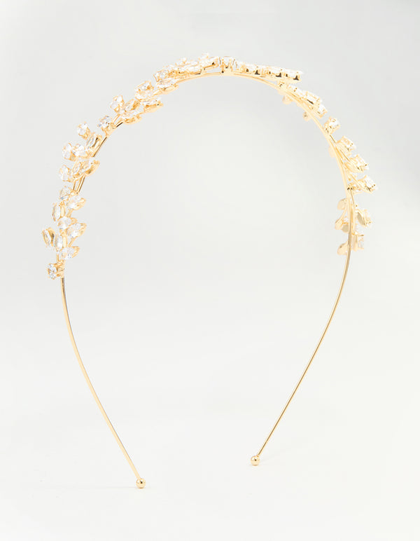 Gold Cubic Zirconia Marquise & Round Leaf Headband