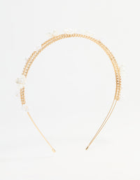 Gold Plated Pearl Layered Flower Headband - link has visual effect only