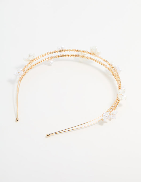 Gold Plated Pearl Layered Flower Headband