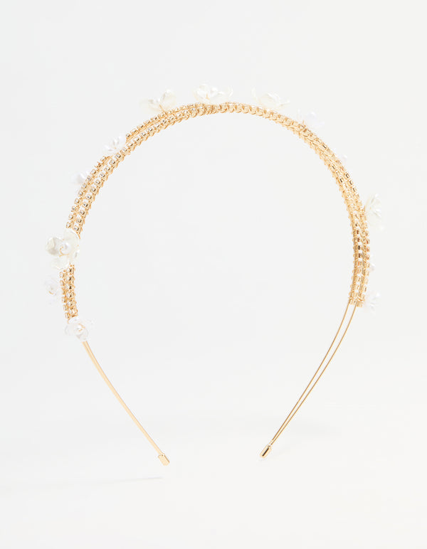 Gold Plated Pearl Layered Flower Headband