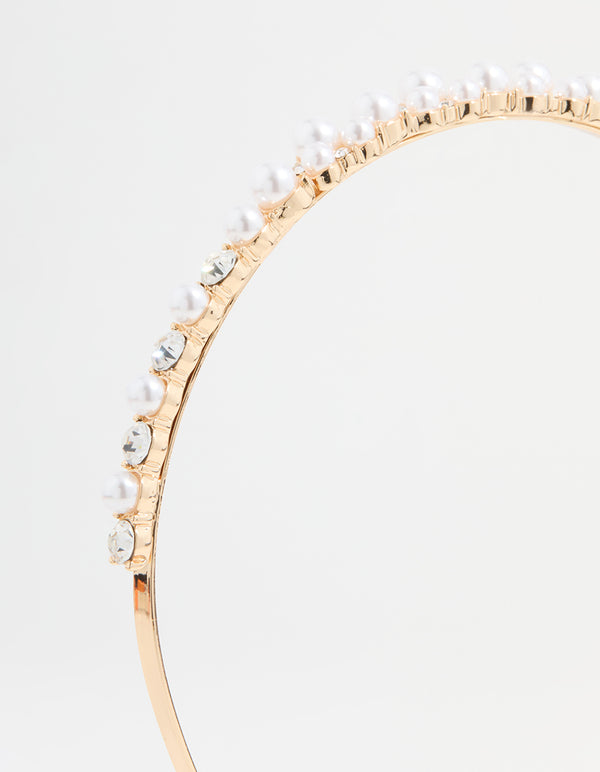 Gold Plated Diamante & Pearl Alternating Headband