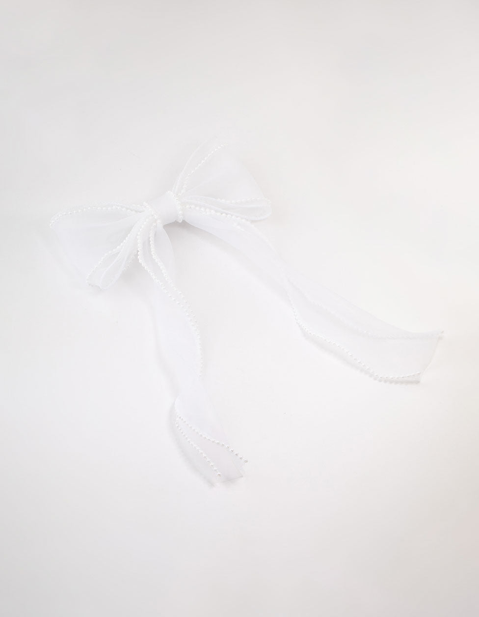 White Organza Fabric & Pearl Bow Hair Clip