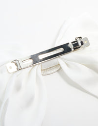 Silver Plated Diamante White Fabric Bow Clip - link has visual effect only