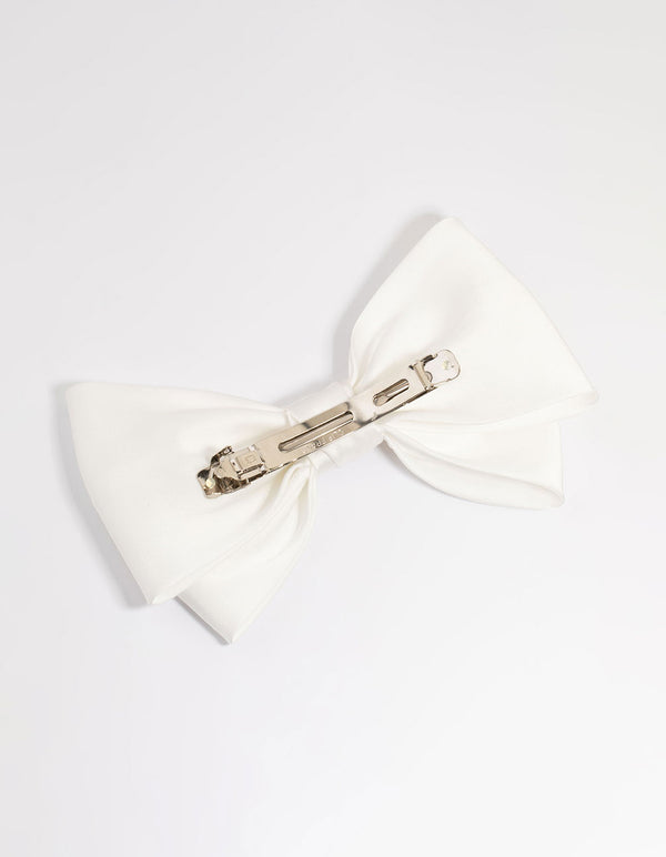 White Fabric & Pearl Bow Clip