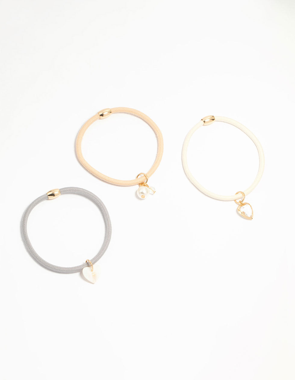 Fabric Heart & Pearl Detail Hair Ties 3-Pack