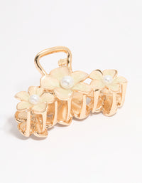 Gold Enamel Pearl Floral Claw Clip - link has visual effect only