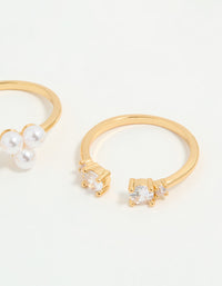Gold Plated Cubic Zirconia & Pearl Rings 3-Pack - link has visual effect only
