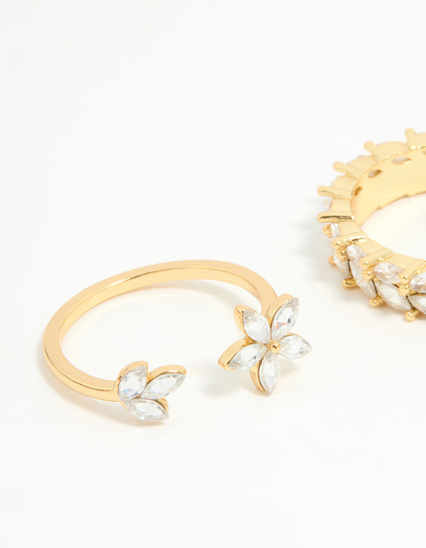 Gold Plated Leaf Band & Flower Rings 2-Pack