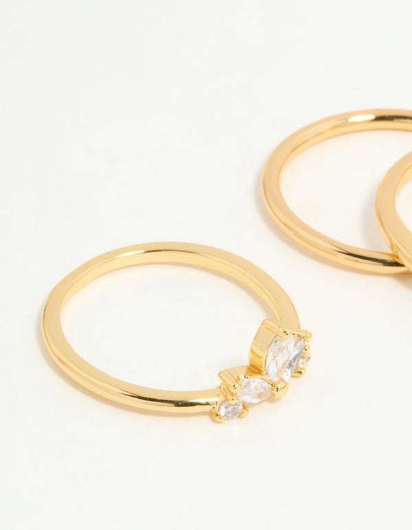 Elegant leaf marquise ring set with cubic zirconia stones and gold plated material close up view