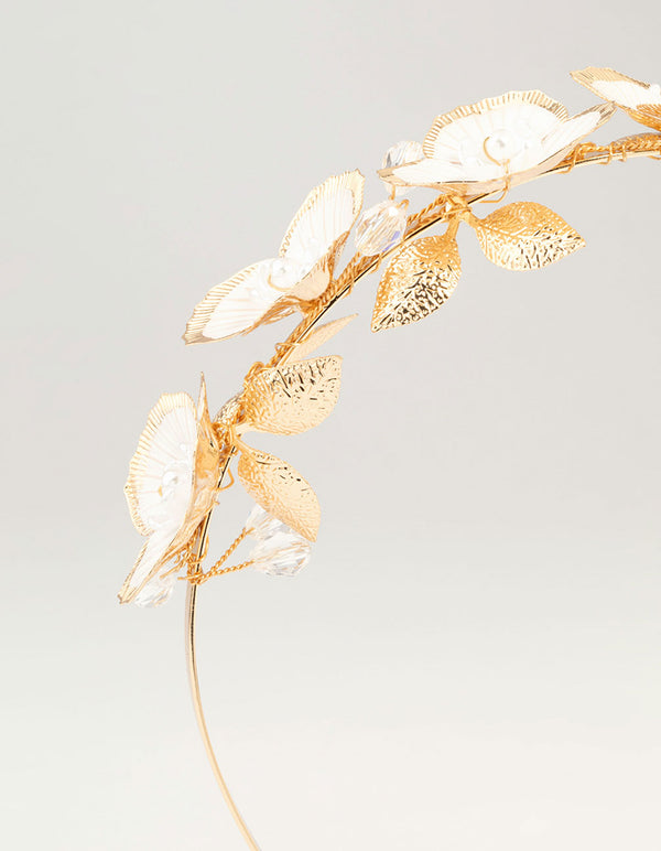 Gold Pearl & Painted Flowers Headband