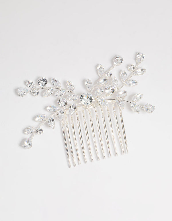 Silver Diamante Leaf Hair Comb