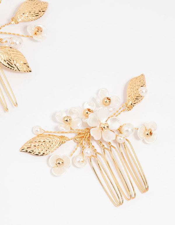 Gold Acrylic Flower Hair Combs & Hair Pins 5- Pack