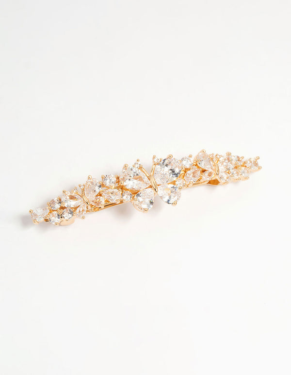 Gold Cubic Zirconia Butterfly Cluster Hair Clip