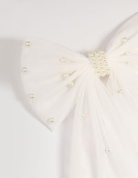 White Fabric Pearl Scatter Bow Clip - link has visual effect only
