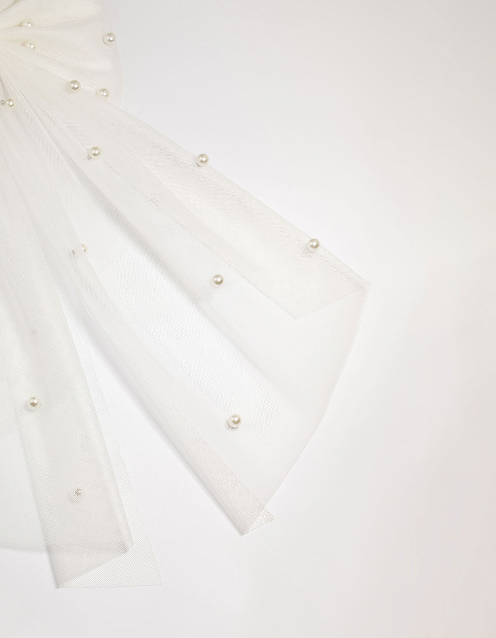 White Fabric Pearl Scatter Bow Clip