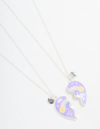 Kids Silver Rainbow Heart BFF Necklace Set - link has visual effect only