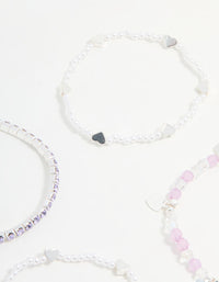 Kids Silver Heart Diamante Beaded Stretch Bracelets 4-Pack - link has visual effect only