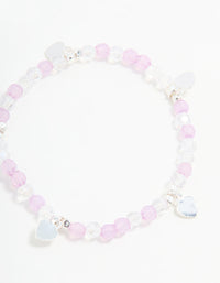 Kids Silver Heart Diamante Beaded Stretch Bracelets 4-Pack - link has visual effect only