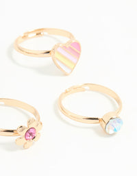 Kids Gold Pearl Heart & Butterfly Stacking Rings 6-Pack - link has visual effect only