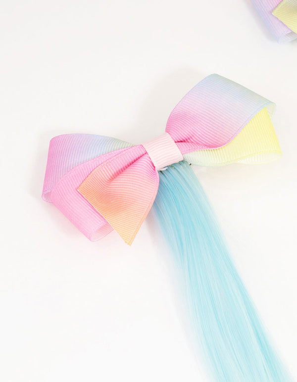 Kids Rainbow Fabric Bow & Faux Hair Clips 2-Pack