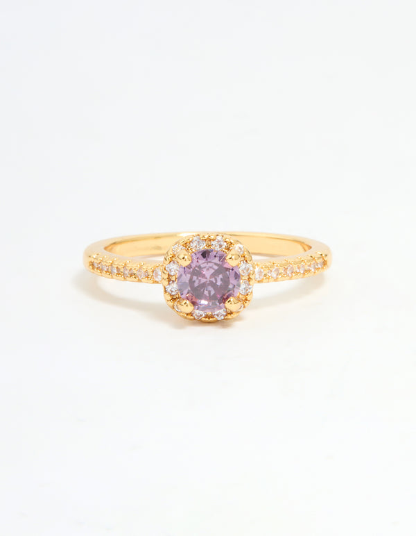Gold Plated Purple Cubic Zirconia Mini Cushion Ring