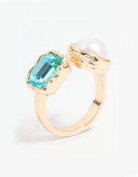 Gold Pearl & Blue Gem Statement Ring - link has visual effect only