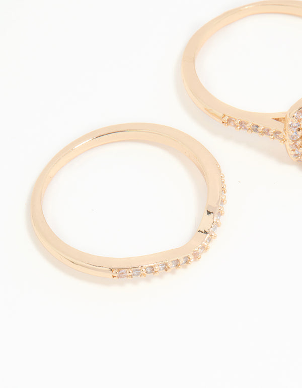 Gold Cubic Zirconia Round & Pointed Rings 3-Pack