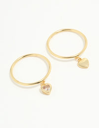 Gold Plated Dainty Heart Charm Rings 2-Pack - link has visual effect only