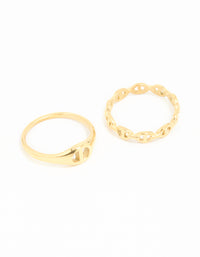 Waterproof Gold Plated Stainless Steel Link Stacking Rings 2-Pack - link has visual effect only