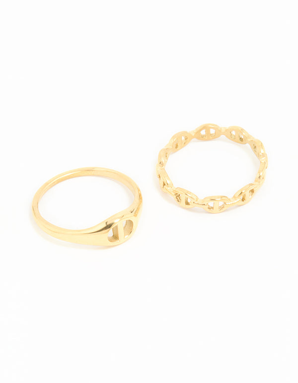 Waterproof Gold Plated Stainless Steel Link Stacking Rings 2-Pack