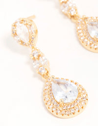 Gold Cubic Zirconia Halo Pear Drop Earrings - link has visual effect only