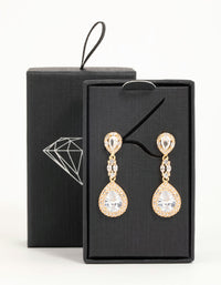 Gold Cubic Zirconia Halo Pear Drop Earrings - link has visual effect only