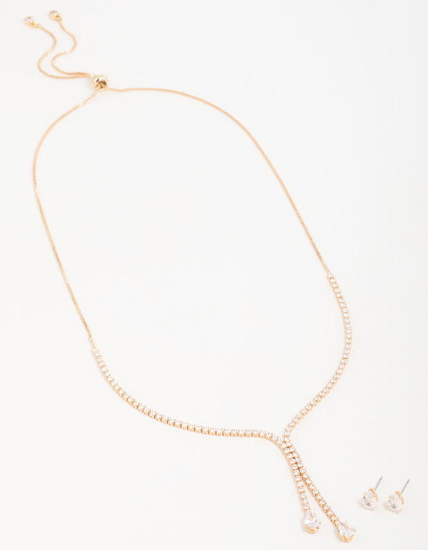 Gold Cupchain Y-Necklace & Earrings Set