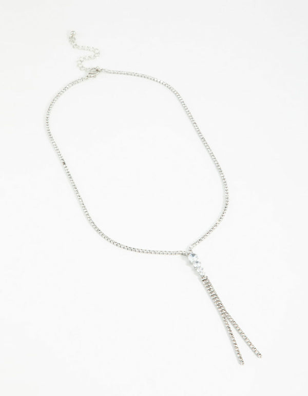 Silver Double Chain Drop Necklace