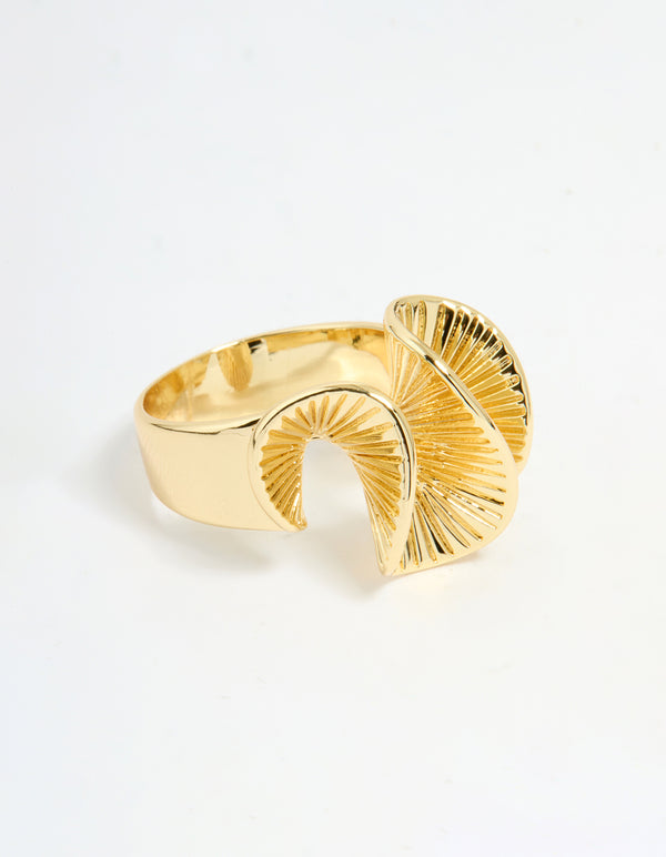 Gold Plated Wavy Fan Ring