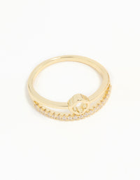 Gold Plated Cubic Zirconia Dainty Stacked Flower & Band Rings 2-Pack - link has visual effect only