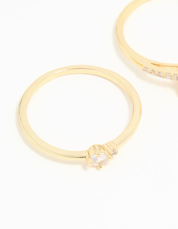 Gold Plated Cubic Zirconia Elegant Pear Stacking Rings 3-Pack