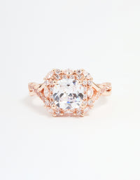 Rose Gold Cubic Zirconia Princess Halo Ring - link has visual effect only