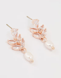 Rose Gold Plated Cubic Zirconia Freshwater Pearl Drop Earrings - link has visual effect only