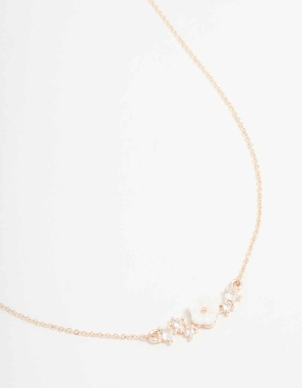 Rose Gold Plated Cubic Zirconia Flower Pendant Necklace