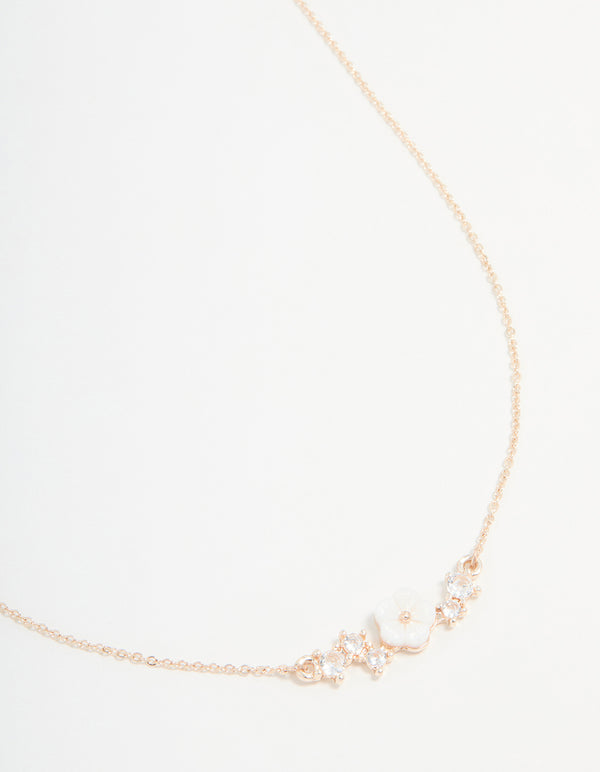 Rose Gold Plated Cubic Zirconia Flower Pendant Necklace