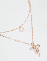 Rose Gold Plated Freshwater Pearl & Bow Layered Necklace - link has visual effect only