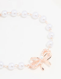 Rose Gold Plated Pearl Double Bow Bracelet - link has visual effect only