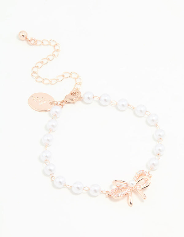 Rose Gold Plated Pearl Double Bow Bracelet