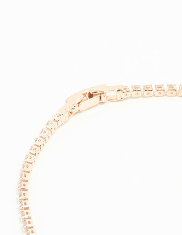 Rose Gold Plated Cubic Zirconia Mini Bow Tennis Bracelet
