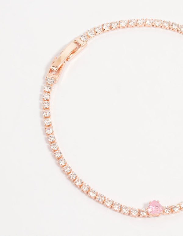 Rose Gold Pink Cubic Zirconia Heart Bracelet