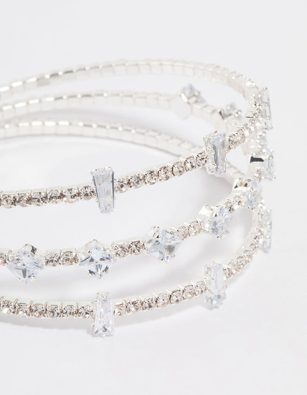Silver Cubic Zirconia Layered Wrist Cuff